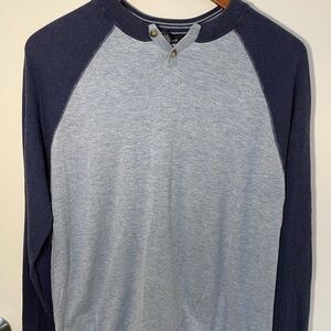 Autumn Cashmere Two-Tone Blue Long Sleeve Henley Shirt